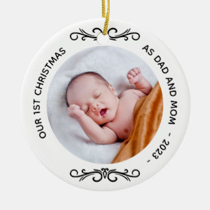 Minimal 1. Weihnachten als Vater Mama Foto Keramik Ornament