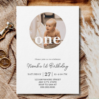 Minimal 1st Birthday Party Boy Girl First Birthday Einladung