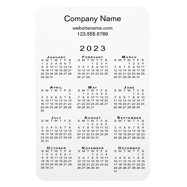 Minimal 2023 Kalender Firmenname Info über White Magnet (Vertikal)