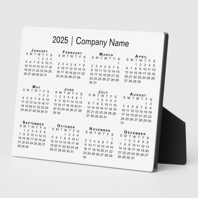 Minimal 2025 Calendar Company Name Desktop Fotoplatte (Seite)