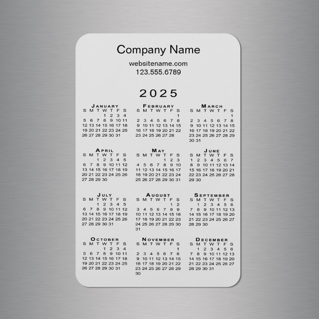 Minimal 2025 Calendar Company Name Info über Gray Magnet (Minimal 2025 Calendar Company Name Info on Grey Magnet in situ)