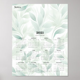 Minimal 2025 Wall Calendar Blassgrünes Leaf Poster