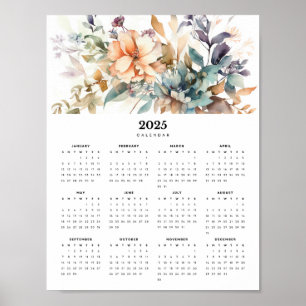 Minimal 2025 Wall Calendar Floral Bouquet Poster