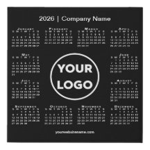 Minimal 2026 Calendar Company Logo auf schwarz