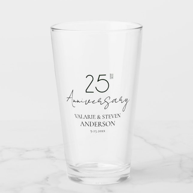 Minimal 25. Hochzeitstag Glass Cup Glas (Vorderseite)