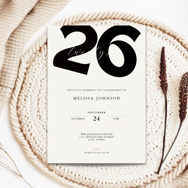 Minimal 26th Birthday Invitation - Bold Typo Einladung (Minimal 26th birthday invitation with bold typography)