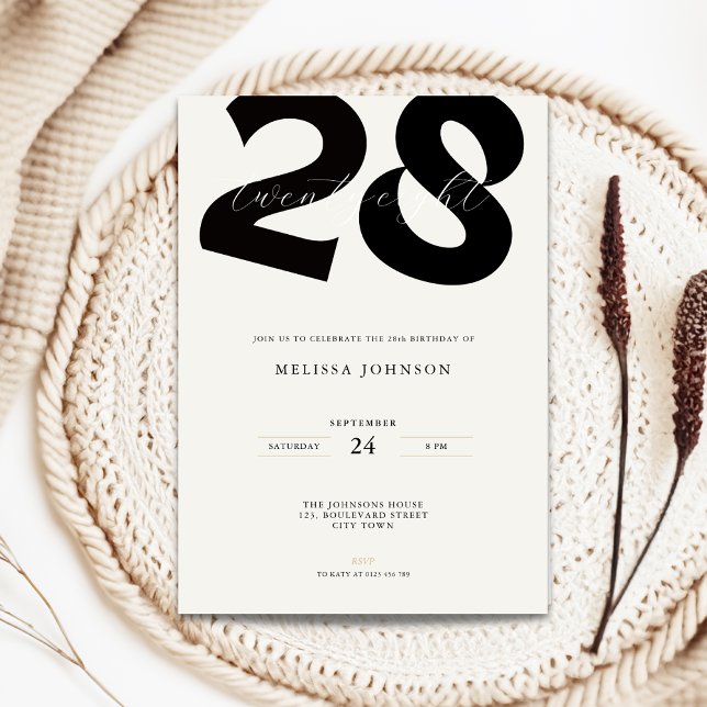 Minimal 28th Birthday Invitation - Bold Typo Einladung (Minimal 28th birthday invitation with bold typography)