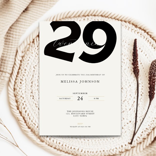 Minimal 29th Birthday Invitation - Bold Typo Einladung (Minimal 29th birthday invitation with bold typography)