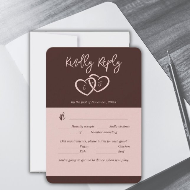 Minimal 2 Herz Sienna Rotes Menü Auswahl RSVP Kart Einladung (Minimal 2 Hearts Sienna Red Menu Choice RSVP Card)