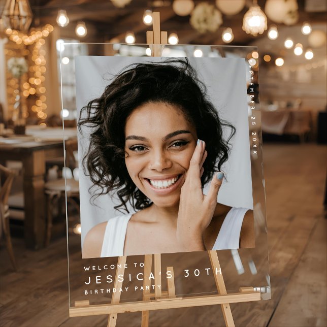 Minimal 30. Geburtstagsparty Foto Willkommen Acrylschild (Von Creator hochgeladen)