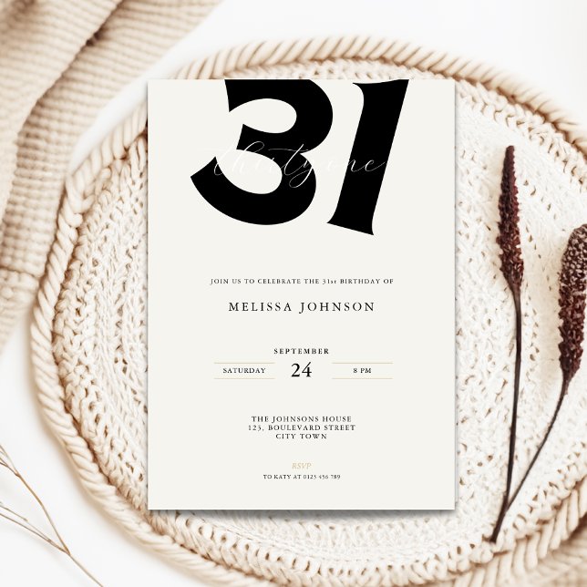 Minimal 31st Birthday Invitation - Bold Typo Einladung (Minimal 31st birthday invitation with bold typography)