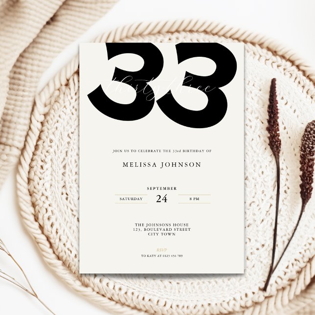 Minimal 33rd Birthday Invitation - Bold Typo Einladung (Minimal 33rd birthday invitation with bold typography)