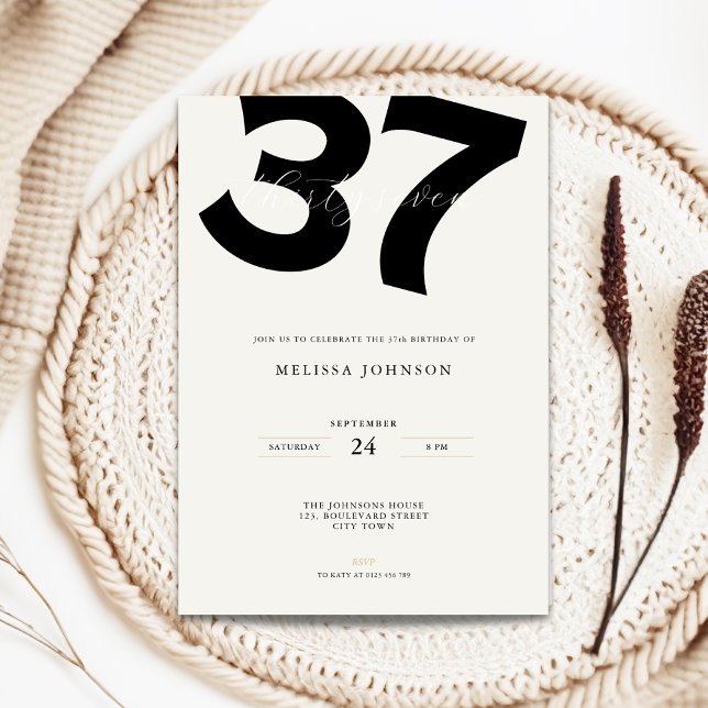 Minimal 37th Birthday Invitation - Bold Typo Einladung (Minimal 37th birthday invitation with bold typography)