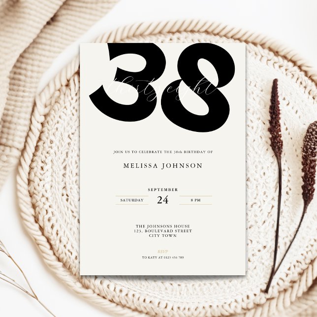 Minimal 38th Birthday Invitation - Bold Typo Einladung (Minimal 38th birthday invitation with bold typography)