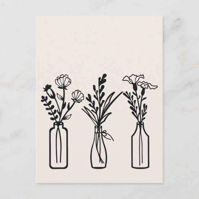 Minimal | 3 Blume Vasen | Modern Postkarte (Vorderseite)
