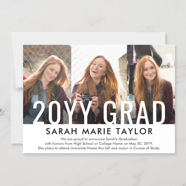 Minimal 3 Photo Magnetic Graduation Announcement Magneteinladung (Vorderseite)