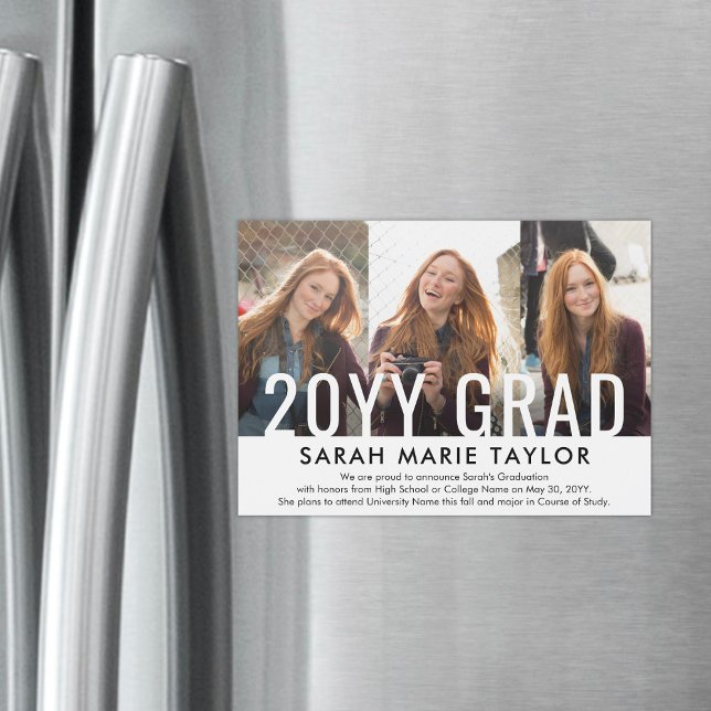 Minimal 3 Photo Magnetic Graduation Announcement Magneteinladung (Von Creator hochgeladen)
