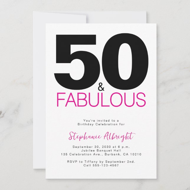 Minimal 50 and Fabulous Pink 50th Birthday Party I Einladung (Vorderseite)