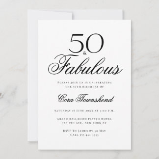 Minimal 50 & Fabulous Typography 50th Birthday Einladung