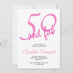 Minimal 50 und Fab Pink Geburtstag Einladung