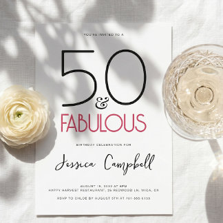 Minimal 50 und Fabelhaft Pink 50. Geburtstagsfeier Einladung
