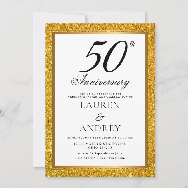 Minimal 50th Wedding Anniversary Invitation Einladung (Vorderseite)