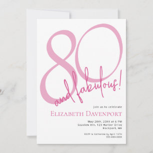 Minimal 80 und Fabelhaft Pink Geburtstag Einladung