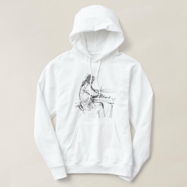 Minimal Abstract Pianist Playing Piano – Elegant  Hoodie (Design vorne)