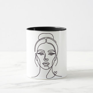 Minimal Abstract Woman Face Line Art Mug Tasse