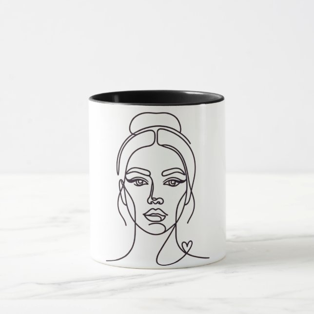 Minimal Abstract Woman Face Line Art Mug Tasse (Zentrum)