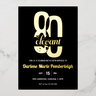Minimal Achtzig & Elegant 80. Geburtstag Schwarz G Folieneinladung