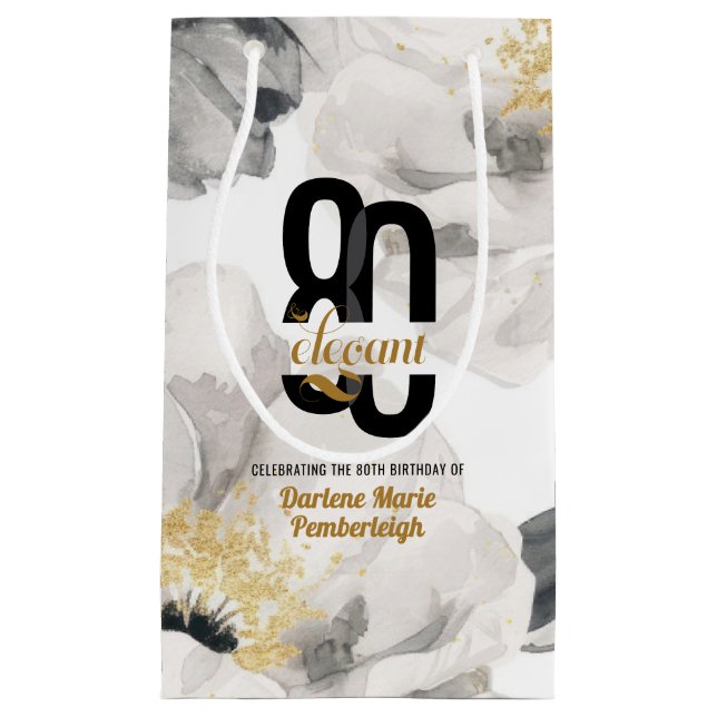 Minimal Achtzig & elegant Black Gold 80. Geburtsta Kleine Geschenktüte (Vorderseite)