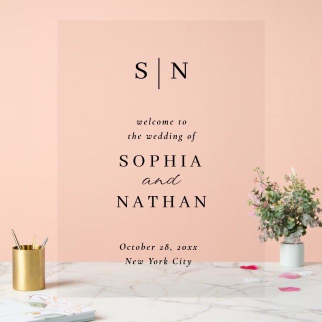 Minimal and Chic | Black and White Wedding Welcome Acrylschild (Hochzeit)