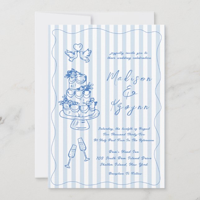 Minimal and Chic Blue French Personalized Wedding  Einladung (Vorderseite)