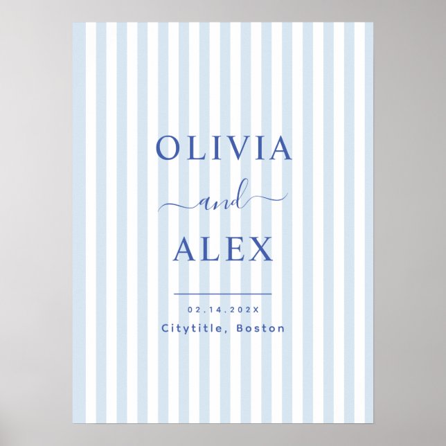 Minimal and Chic Blue French Personalized Wedding Poster (Vorne)