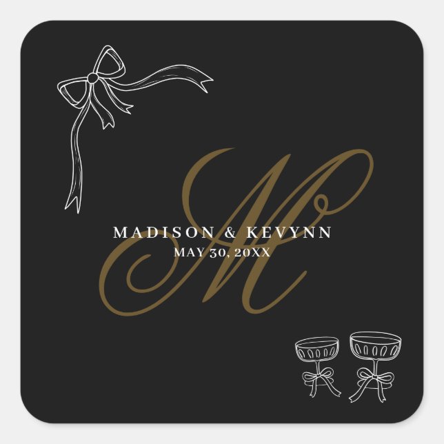 Minimal and Chic  | Bow Wedding  Quadratischer Aufkleber (Vorderseite)