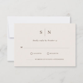 Minimal and Chic Creamy White and Brown Wedding RSVP Karte