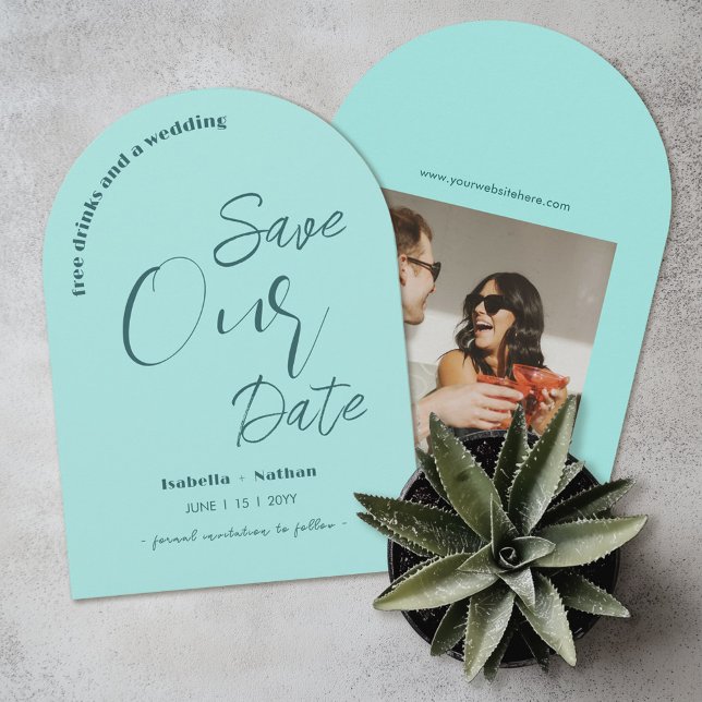 Minimal Aqua Blue Sommer Hochzeit retten das Datum Einladung (Von Creator hochgeladen)
