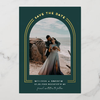 Minimal Arch Save the Date Emerald Green Folieneinladung