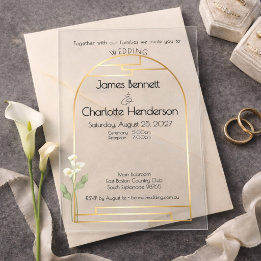 Minimal Art Nouveau Gold Arch Calla Lily Wedding Acryleinladungen