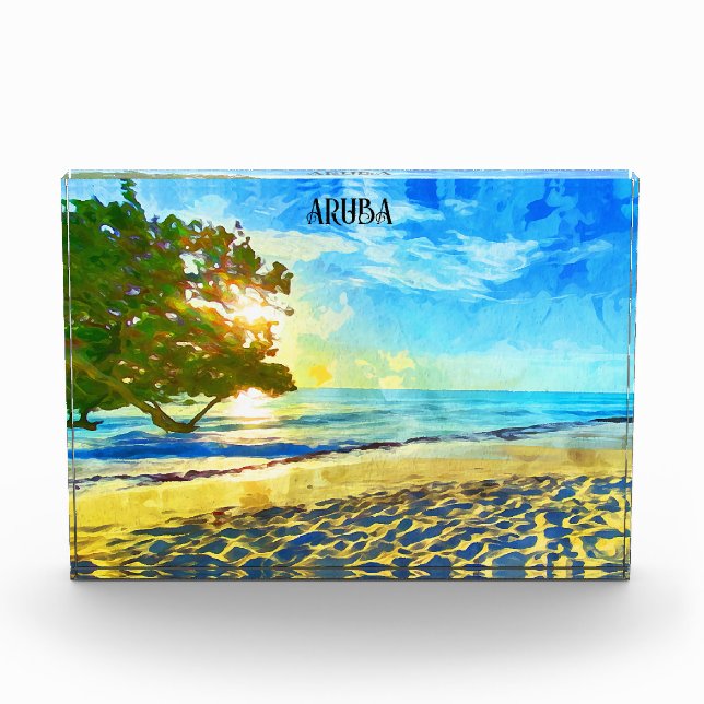 Minimal Aruba Caribbean Island Beach Landschaft Fotoblock (Vorderseite)