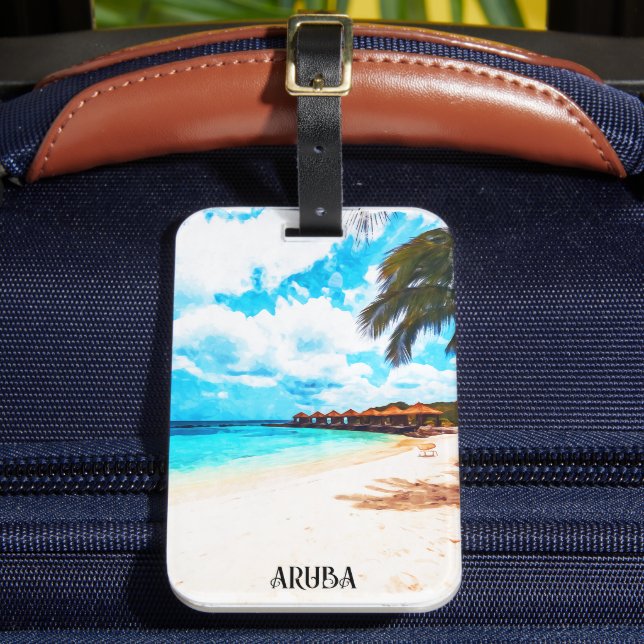 Minimal Aruba Karibik Urlaub Gepäckanhänger (Vorderseite Insitu 2)