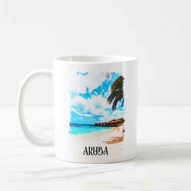 Minimal Aruba Karibik Urlaub Kaffeetasse (Links)