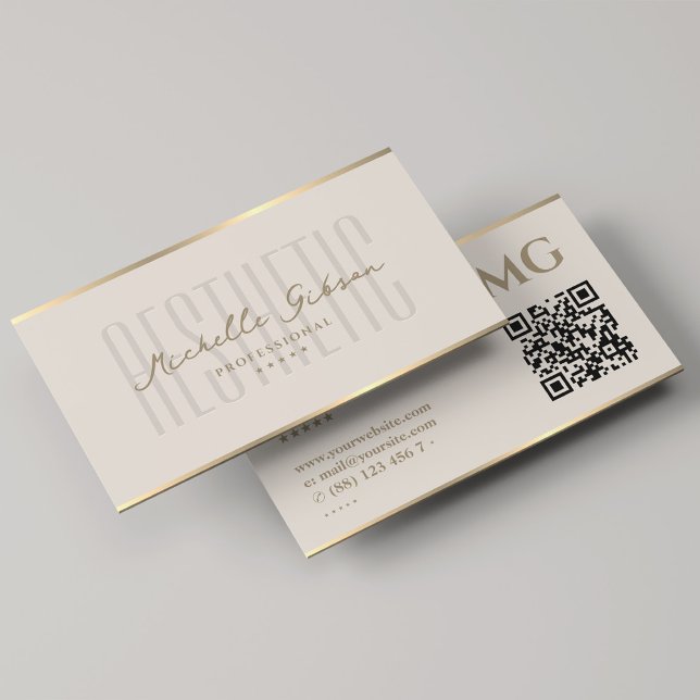 Minimal ästhetische Monogramm Sand Beige Beruflich Visitenkarte (Minimal Aesthetic Monogram Sand Beige Professional Business Card
)