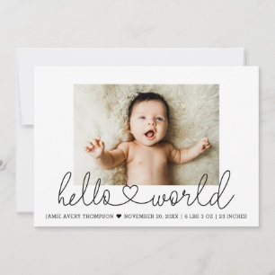 Minimal Baby Foto Hello World Modernes Herzensskri Ankündigung
