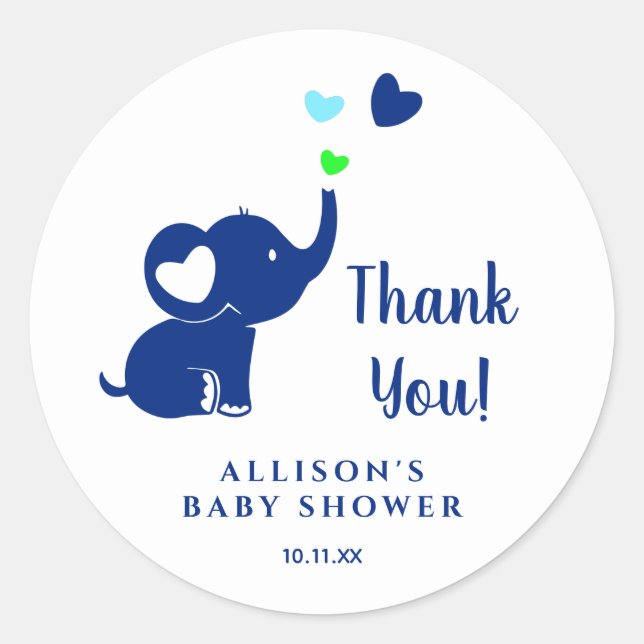 Minimal Baby Shower Blue Elephant Vielen Dank Runder Aufkleber (Vorderseite)