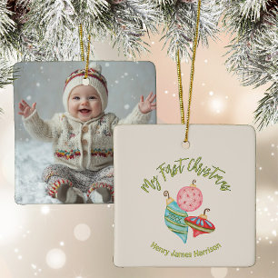 Minimal Baby's erstes Weihnachtsgeschlecht neutral Keramikornament