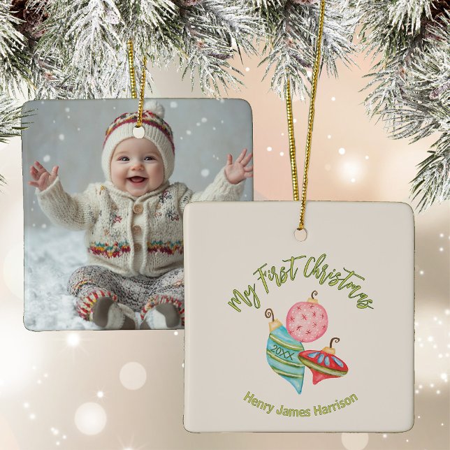 Minimal Baby's erstes Weihnachtsgeschlecht neutral Keramikornament (Von Creator hochgeladen)