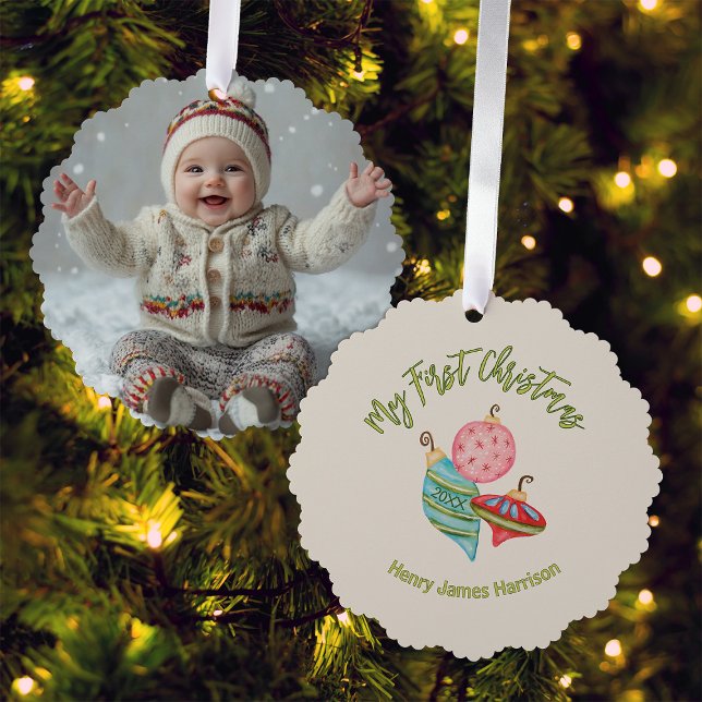 Minimal Baby's First Christmas Ornaments Keepake Ornament Karte (Von Creator hochgeladen)