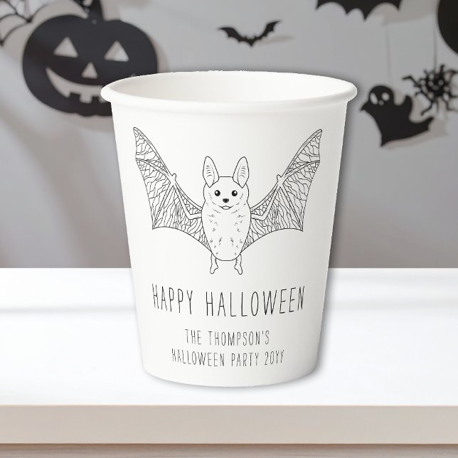 Minimal Bat Line Art Custom Halloween-Party Pappbecher (Von Creator hochgeladen)